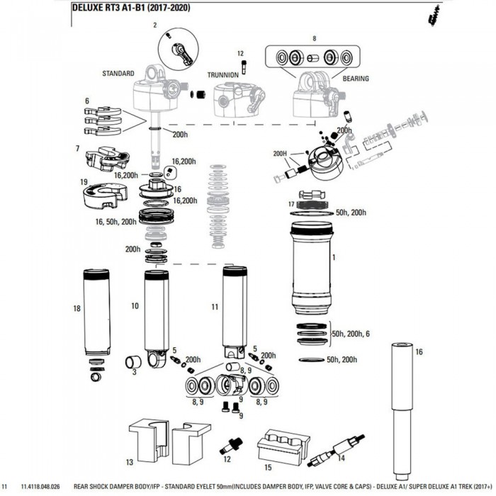 [해외]락샥 Rear Shock Damper Body/IFP Standard Eyelet 디럭스/슈퍼 디럭스 트렉 사 1137383785 Black