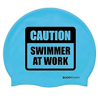 [해외]BUDDYSWIM Caution Swimmer At Work Silicone 수영 모자 6136860756 Blue