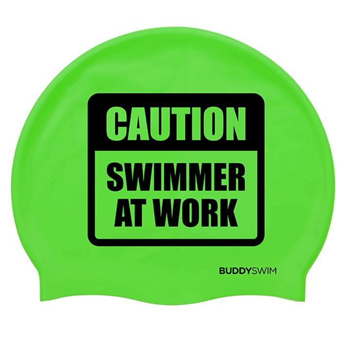 [해외]BUDDYSWIM Caution Swimmer At Work Silicone 수영 모자 6136860757 Green