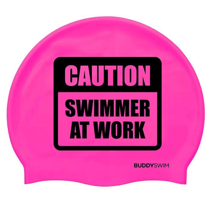 [해외]BUDDYSWIM Caution Swimmer At Work Silicone 수영 모자 6136860758 Pink