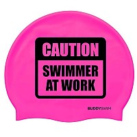 [해외]BUDDYSWIM Caution Swimmer At Work Silicone 수영 모자 6136860758 Pink