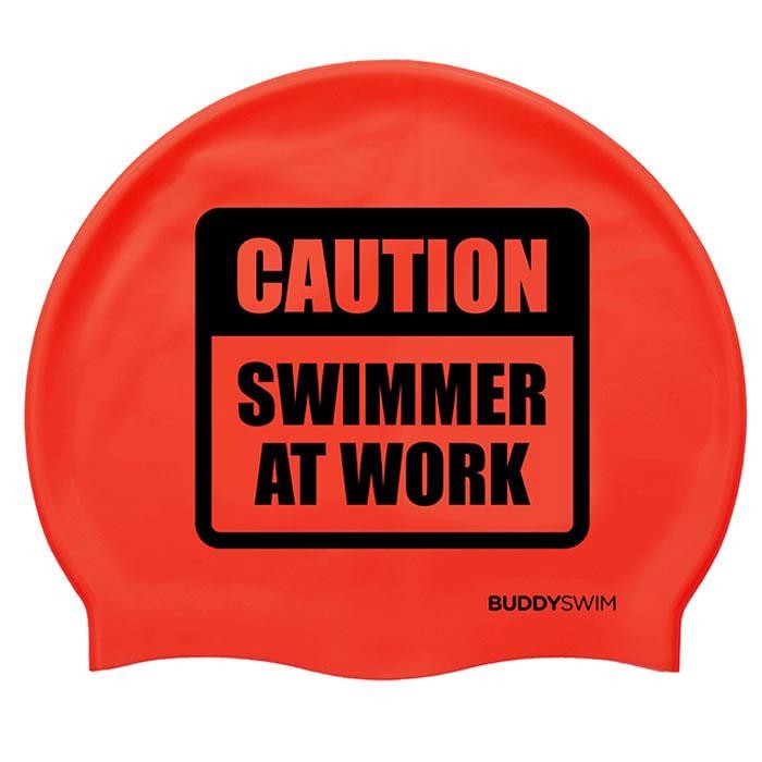 [해외]BUDDYSWIM Caution Swimmer At Work Silicone 수영 모자 6136860759 Red