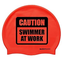 [해외]BUDDYSWIM Caution Swimmer At Work Silicone 수영 모자 6136860759 Red