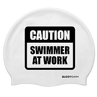 [해외]BUDDYSWIM Caution Swimmer At Work Silicone 수영 모자 6136860760 White