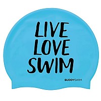 [해외]BUDDYSWIM Live Love Swim Silicone 수영 모자 6136860764 Blue