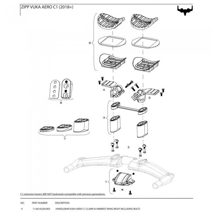 [해외]스램 Vuka Aero C1 Clamp With Armrest Wing Right With Bolts 베개 1137671093 Black